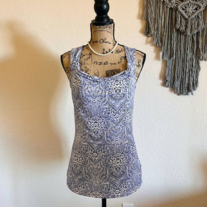 WHBM Paisley White and Blue Print Top